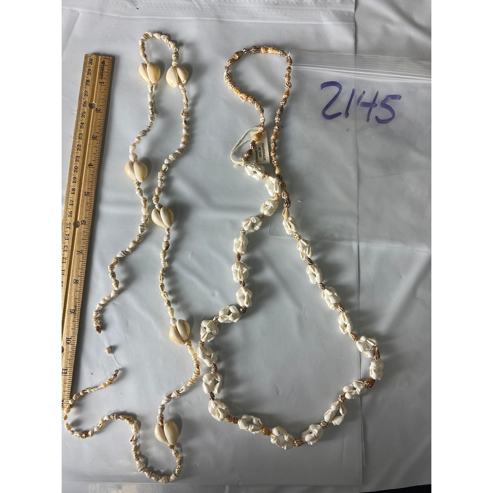 Handmade Shell Necklace Set 2pc Cowrie Puka Coastal Boho Beach Philippines Cream